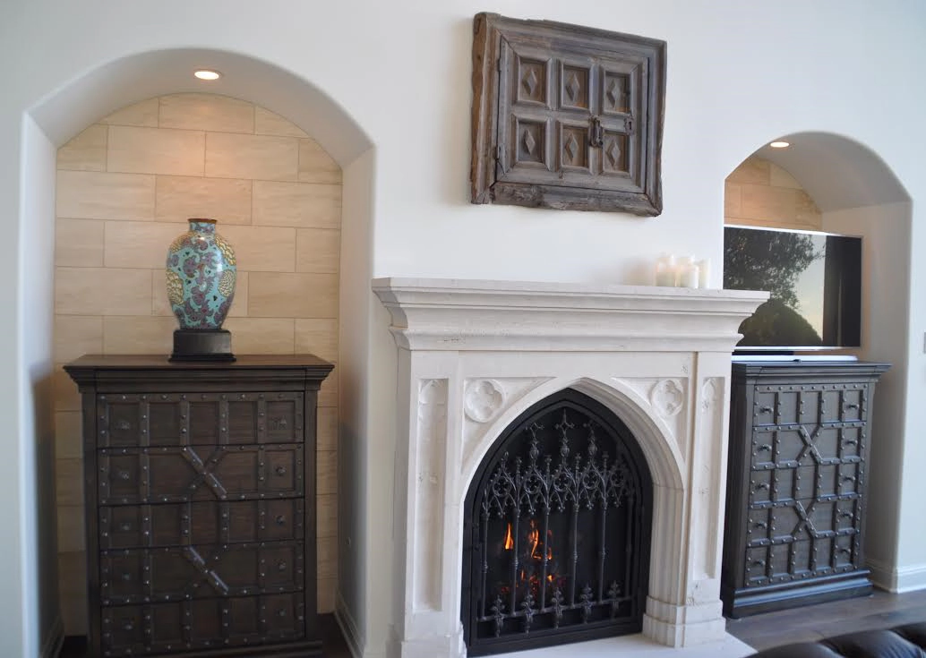 Elegant living room interior with fireplace, showcasing professional painting services in Austin, TX